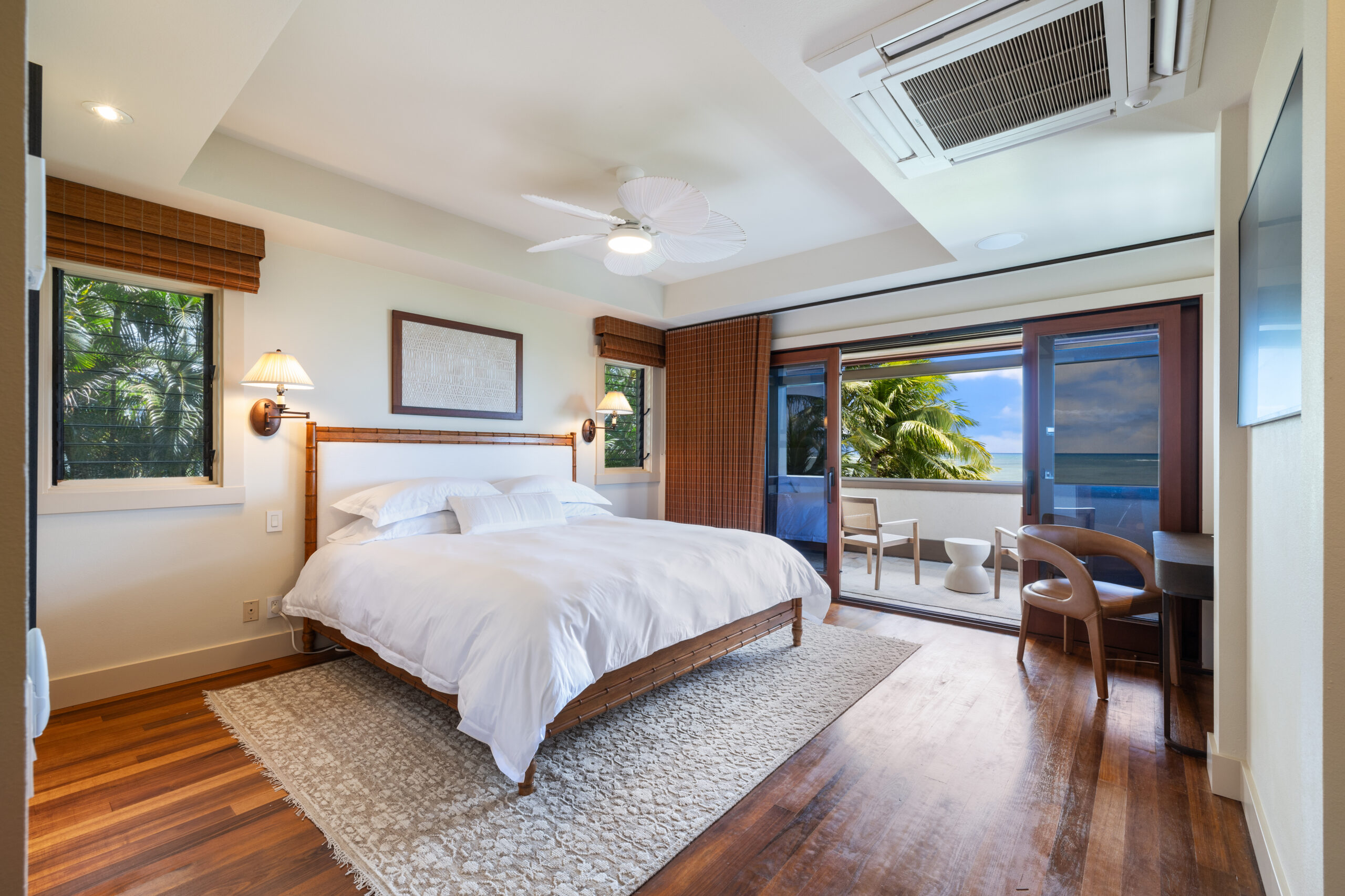 luxury villa bedroom, oceanview retreat, tropical design, exclusive accommodations, Aloha Luxe, Hawaii vacation rental, upscale bedroom, private balcony, coastal escape